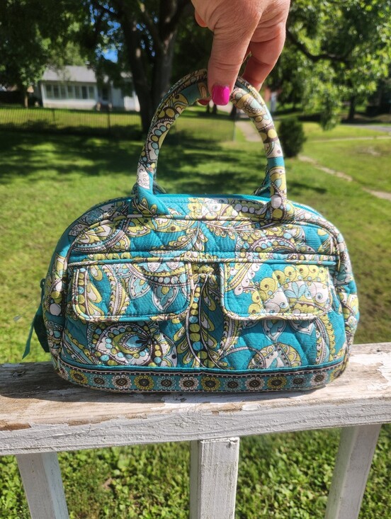 Vera Bradley Handbags - Vera Bradley Vintage Team Peacock Paisley Bowler Satchel Quilted Bag
